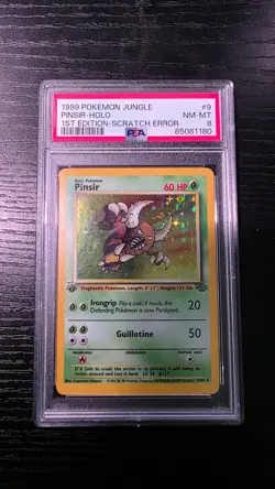 PSA 8 Pinsir 9/64 Scratch Error Holo 1st Edition 1999 Pokemon Jungle 9/64 NM-MT - Image 1
