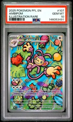 2025 POKEMON PFL EN-PHANTASMAL FLAMES ILLUSTRATION RARE #107 AMBIPOM PSA 10 - Image 1