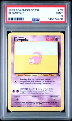 1999 POKEMON FOSSIL #55 SLOWPOKE PSA 9 - Image 1