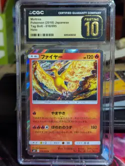 CGC 10 Pristine Moltres Holo 018/095 Tag Bolt sm9 Pokemon Card - Image 1