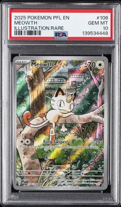 2025 POKEMON PFL EN-PHANTASMAL FLAMES ILLUSTRATION RARE #106 MEOWTH PSA 10 - Image 1