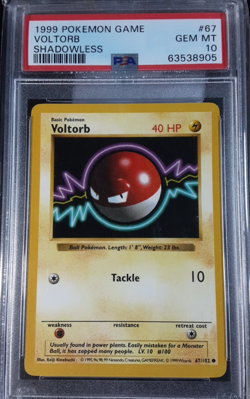 Pokemon Voltorb Shadowless (POP: 124) PSA: 10 Base Set 67/102 Vintage 1999 WOTC - Image 1