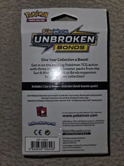 Pokemon Sun & Moon Unbroken Bonds 3 Booster Pack New Factory Wrapped Hanger Box - Image 2