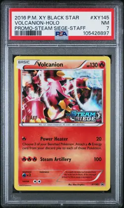 2016 POKEMON XY STEAM SIEGE BLACK STAR STAFF PROMO #XY145 VOLCANION-HOLO PSA 7 - Image 1