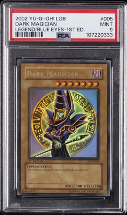 2002 YU-GI-OH! LOB-LEGEND OF BLUE EYES WHITE DRAGON #005 DARK MAGICIAN PSA 9 - Image 1