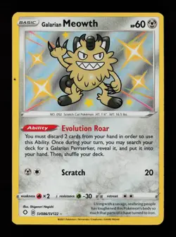 Galarian Meowth SV086/SV122 Rare Shining Fates: Shiny Vault Pokemon Card - Image 1