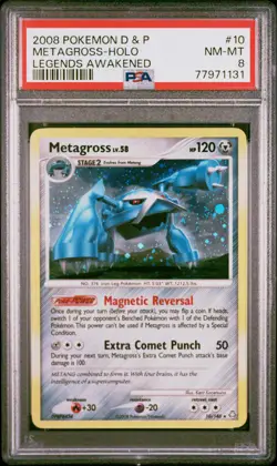 2008 POKEMON DIAMOND & PEARL LEGENDS AWAKENED #10 METAGROSS-HOLO PSA 8 - Image 1