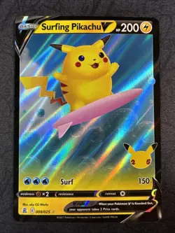 Surfing Pikachu V 008/025 Celebrations Holo Pokemon - Image 1