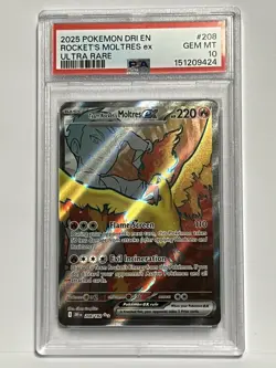 Team Rockets Moltres ex PSA 10 English Pokemon Card 208 Destined Rivals 2025 - Image 1