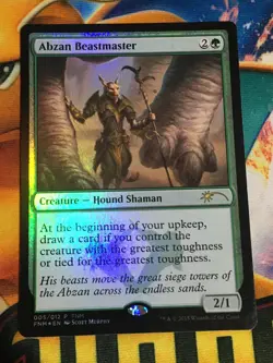 C5374 MAGIC THE GAHTERING MTG FNM PROMO ABZAN BEASTMASTER #005 MP FOIL - Image 1