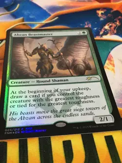 C5374 MAGIC THE GAHTERING MTG FNM PROMO ABZAN BEASTMASTER #005 MP FOIL - Image 2