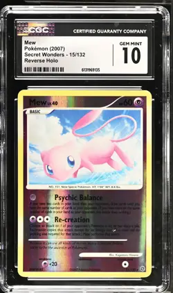 CGC 10 GEM MINT Mew 15/132 Reverse Holo Secret Wonders Pokemon Card - Image 1