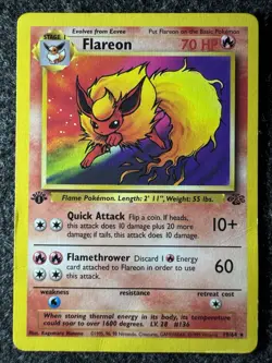 Pokemon Flareon Jungle 19/64 Stage 1 70 HP Regular Rare English 1st Ed - Image 1