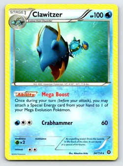 Clawitzer 34/114 Rare Steam Siege Pokemon Lightly Played - Image 1