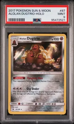 2017 POKEMON SUN & MOON #87 ALOLAN DUGTRIO-HOLO PSA 9 - Image 1