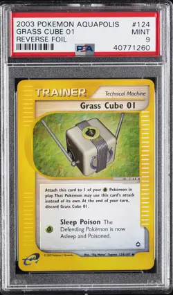2003 POKEMON AQUAPOLIS #124 GRASS CUBE 01-REVERSE FOIL PSA 9 - Image 1