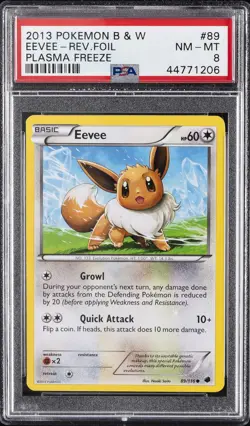 2013 POKEMON B&W PLASMA FREEZE #89 EEVEE-REVERSE FOIL PSA 8 - Image 1
