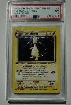 Pokemon Co. 2000 Pokemon TCG Neo Genesis Ampharos 1/111 Holo 1st Ed PSA 7 - Image 3