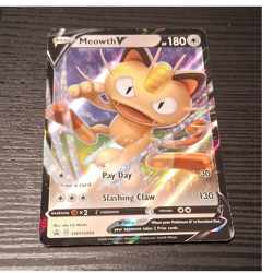 Meowth V Promo Full Art Holo Pokemon TCG Card Basic V 180 HP 2020 SWSH004 - Image 1