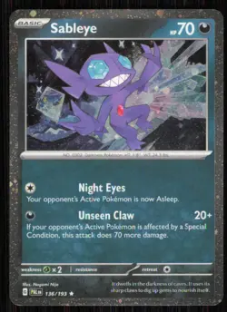 Sableye 136/193 Rare Paldea Evolved Pokemon Cosmos Holo Near Mint - Image 1