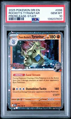 2025 POKEMON | PRERELEASE-STAFF | TEAM ROCKET'S TYRANITAR PSA 10 💎🔥 - Image 1