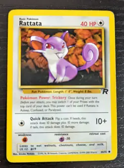 Rattata Pokemon Card 66/82, Base Set Team Rocket, WOTC 2000, Near Mint - Image 1