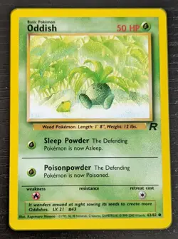 Oddish Pokemon Card 63/82, Base Set Team Rocket, WOTC 1999, Near Mint - Image 1