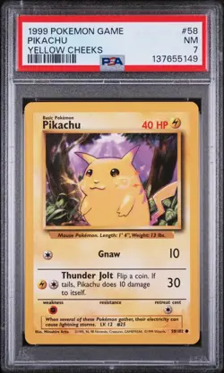 1999 POKEMON GAME YELLOW CHEEKS #58 PIKACHU PSA 7 - Image 1