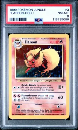 1999 POKEMON JUNGLE #3 FLAREON-HOLO PSA 8 - Image 1
