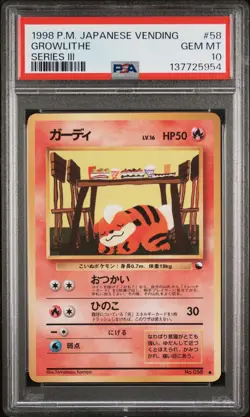 1998 POKEMON JPN VENDING SER III #58 GROWLITHE PSA 10 - Image 1