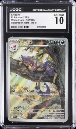 2025 POKEMON WHITE FLARE ILLUSTRATION RARE - HOLO LIEPARD CGC 10 GEM MINT - Image 1