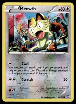 Meowth 88/114 Steam Siege Reverse Holo Common Pokemon - Image 1