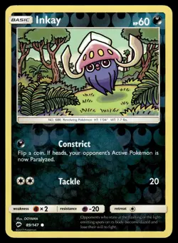 Inkay 89/147 Burning Shadows Reverse Holo Common Pokemon - Image 1