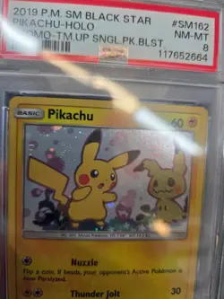 POKEMON TEAM UP BLACK STAR PROMO PIKACHU #SM162 HOLO PSA 8 NM #117652664 (SWIRL) - Image 3