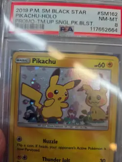 POKEMON TEAM UP BLACK STAR PROMO PIKACHU #SM162 HOLO PSA 8 NM #117652664 (SWIRL) - Image 4