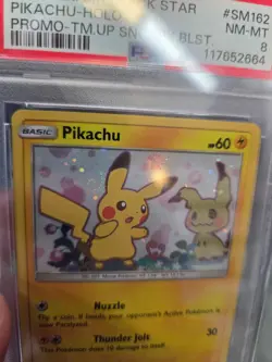 POKEMON TEAM UP BLACK STAR PROMO PIKACHU #SM162 HOLO PSA 8 NM #117652664 (SWIRL) - Image 5
