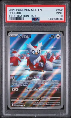 2025 Pokemon Mega Evolution # 152 Delibird Illustration Rare PSA 9 Card MINT - Image 1