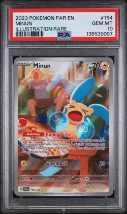 2023 POKEMON PAR EN-PARADOX RIFT ILLUSTRATION RARE #194 MINUN PSA 10 - Image 1