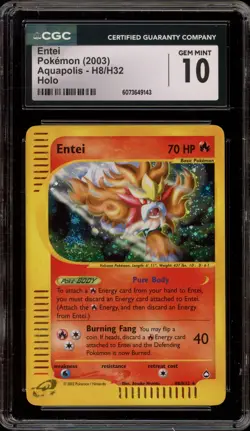 Pokemon Entei Aquapolis Holo Rare #H8 CGC 10 Gem Mint - Image 1