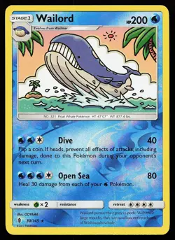 Wailord 30/145 Reverse Holo Rare Guardians Rising Pokemon Card - Image 1