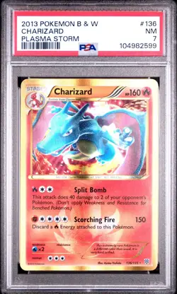 2013 POKEMON BLACK & WHITE PLASMA STORM #136 CHARIZARD B & W PSA 7 NM - Image 1