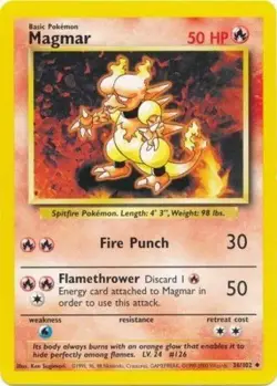 Moderately Played, English Pokemon Regular Magmar - 36/102 - Uncommon - Unlimite - Image 1
