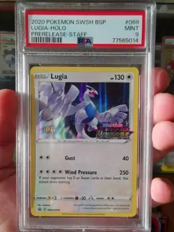 Pokemon 2020 PSA LUGIA PRERELEASE STAFF Promo SWSH069 Vivid Voltage Stamp ERROR - Image 1