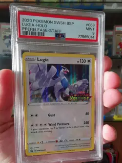 Pokemon 2020 PSA LUGIA PRERELEASE STAFF Promo SWSH069 Vivid Voltage Stamp ERROR - Image 2