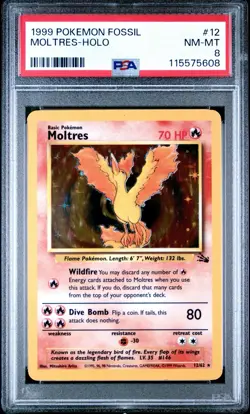 1999 POKEMON MOLTRES HOLO RARE 12/62 BASE SET FOSSIL PSA 8 - Image 1
