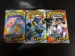 Pokemon TCG Sun & Moon Cosmic Eclipse Booster Pack Lot Of 3 Sealed - Image 1