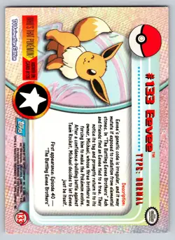 2000 Topps Pokemon TV Animation Edition Series 3 Non Holo #133 Eevee Blue Label - Image 2