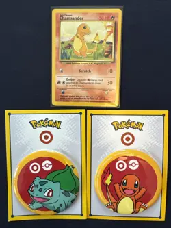 Target Exclusive Pokemon Pin Charmander And Bulbasaur + Base Set Charmander Card - Image 1