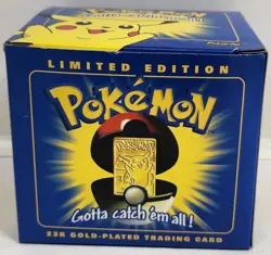 Pokemon Burger King 23k Gold Plated Trading Card Pikachu Blue Box Plastic Opened - Image 2