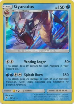 POKEMON BURNING SHADOWS GYARADOS 33/147 HOLO RARE MODERATELY PLAYED - Image 1